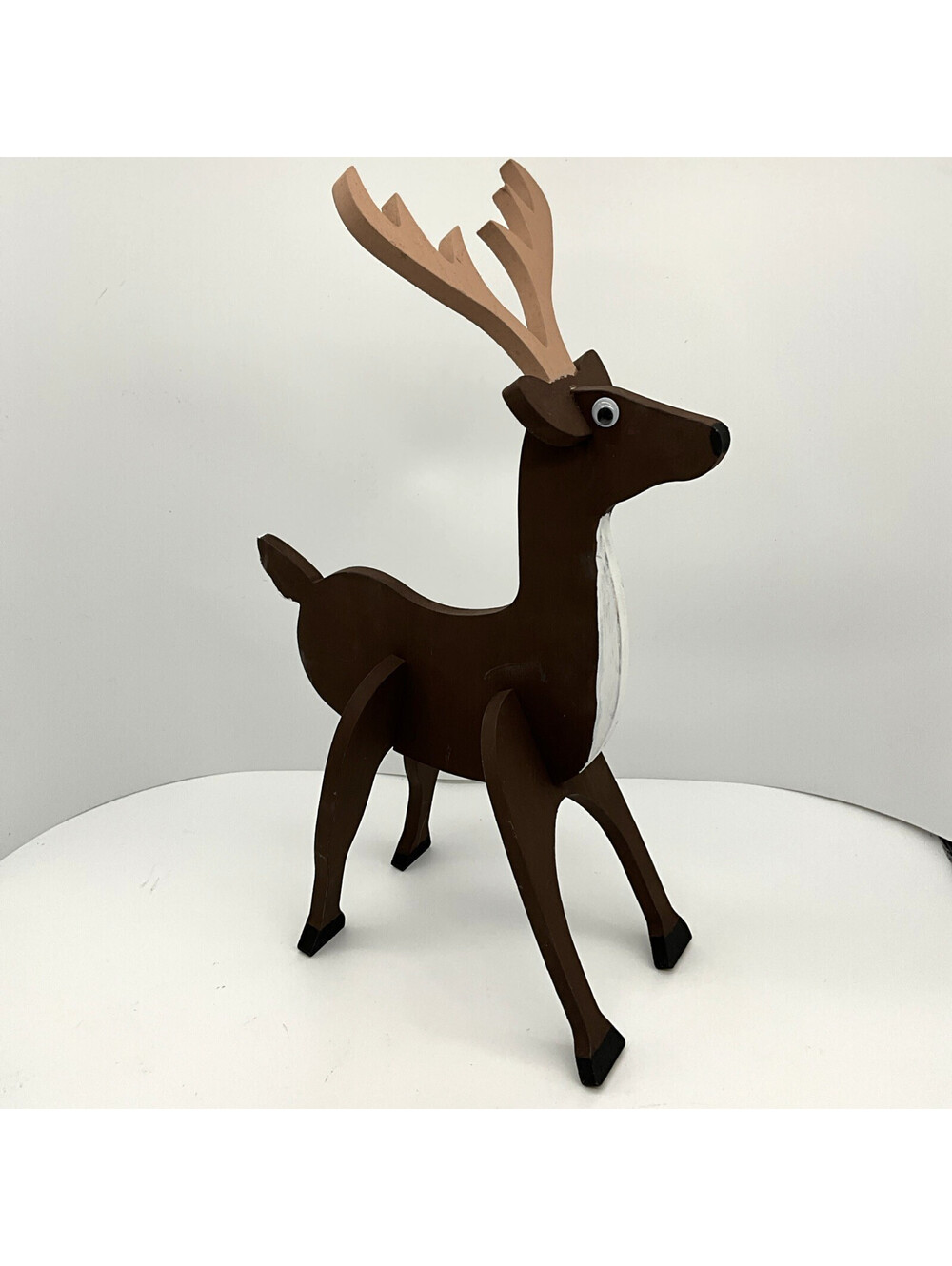 Handcrafted Painted Wooden Christmas Reindeer 15" Holiday Decor Figure Rustic